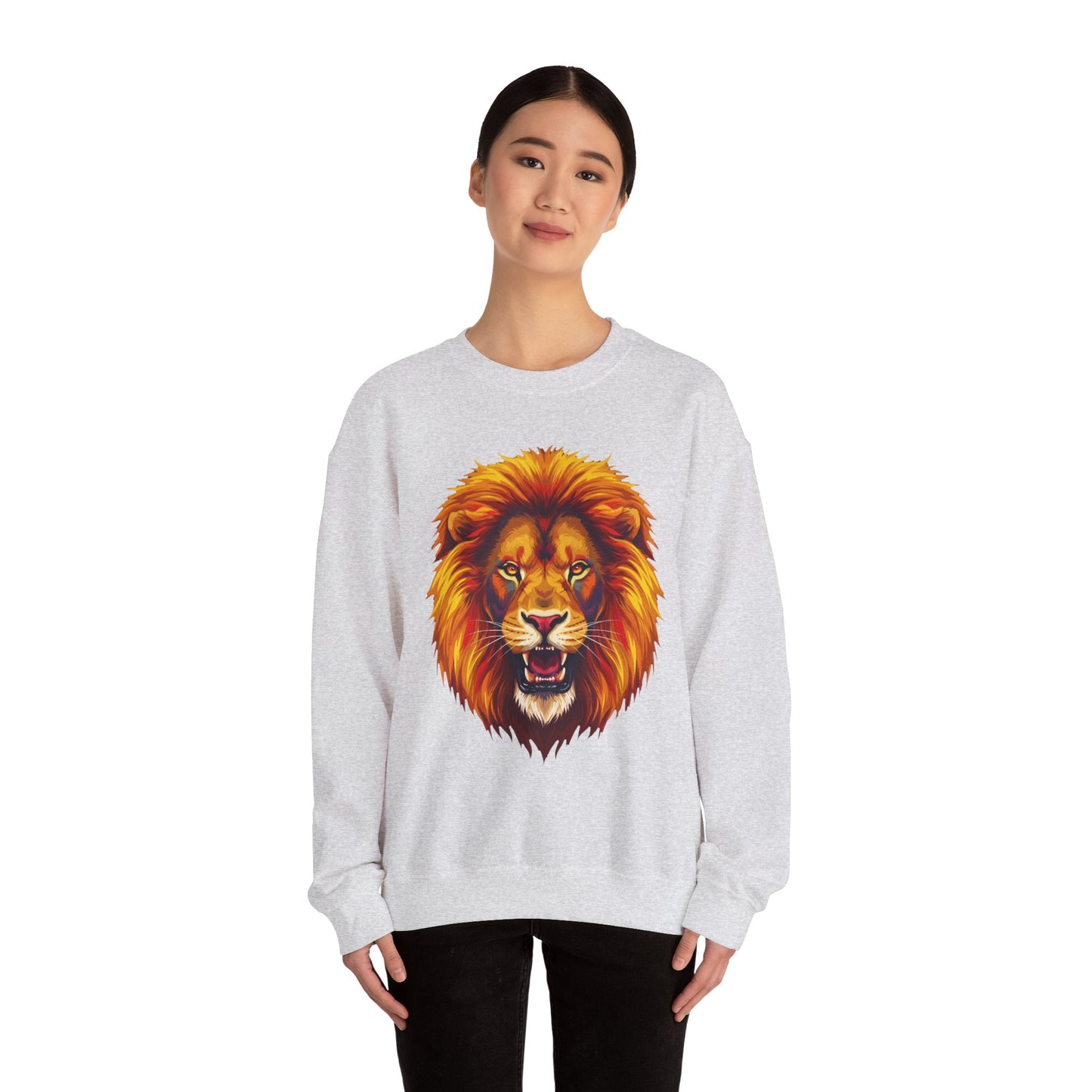 Lion Graphic Sweatshirt, Unisex Heavy Blend Crewneck, Bold Animal Spirit Wear, Gift for Animal Lovers, Cozy Fashion for All