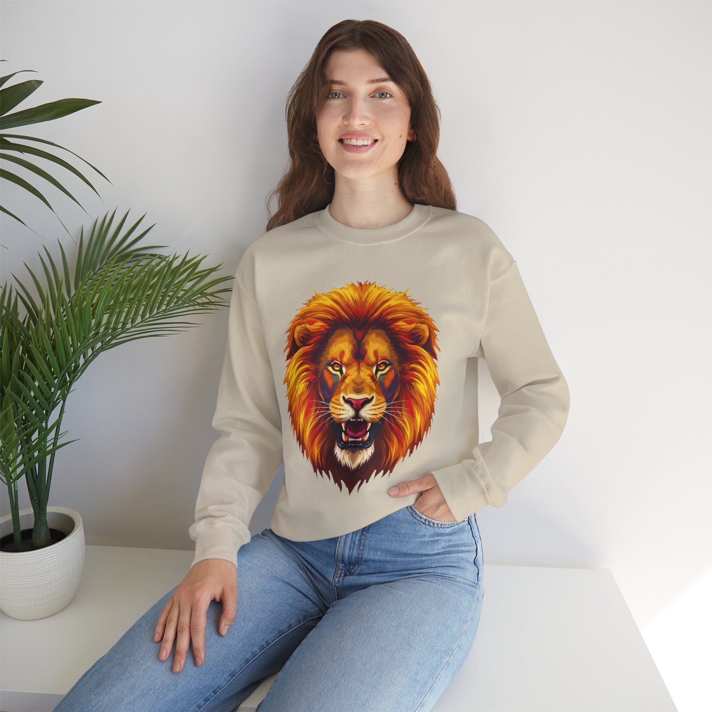 Lion Graphic Sweatshirt, Unisex Heavy Blend Crewneck, Bold Animal Spirit Wear, Gift for Animal Lovers, Cozy Fashion for All