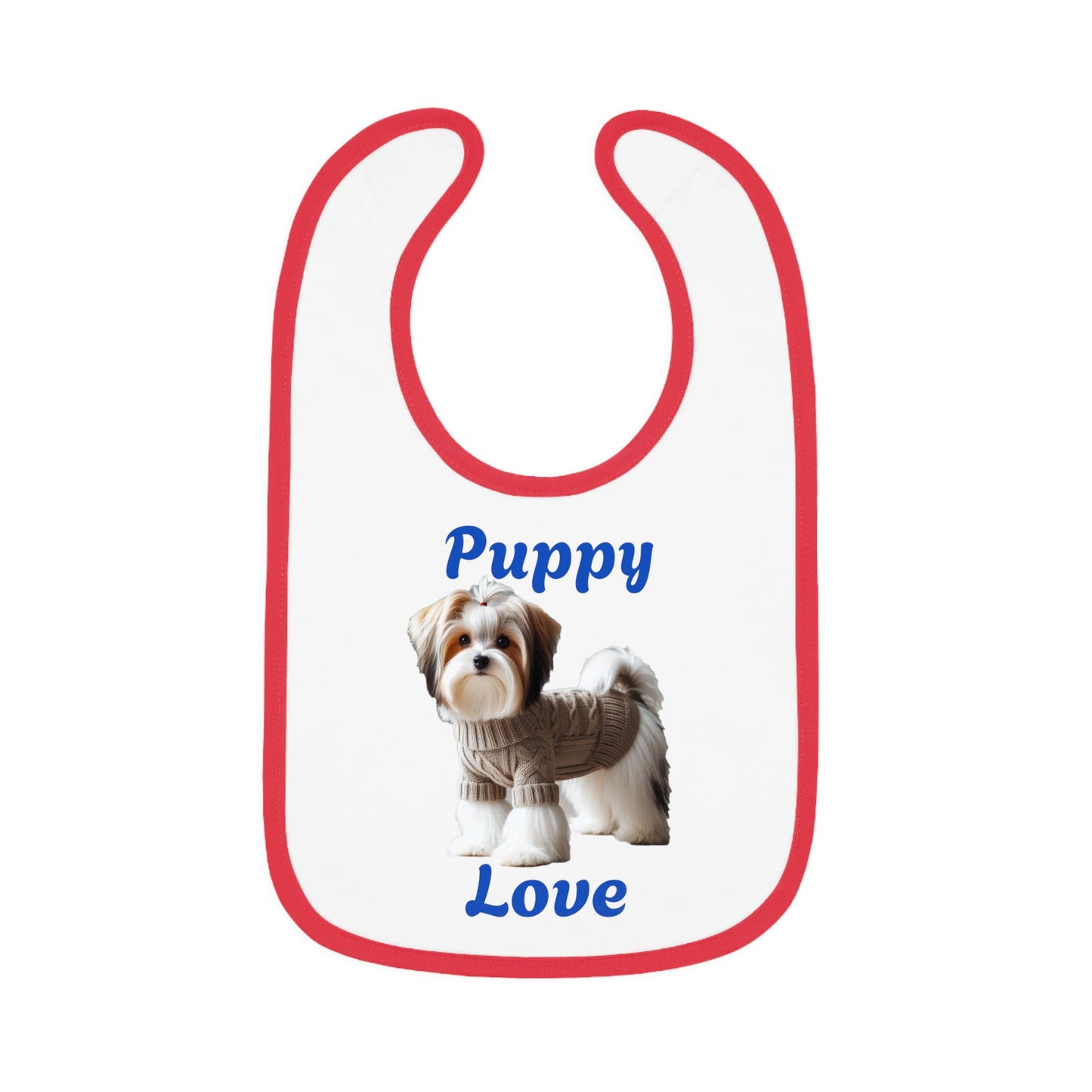Puppy Love Baby Bib - Cute Contrast Trim Jersey Bib for Pet Lovers