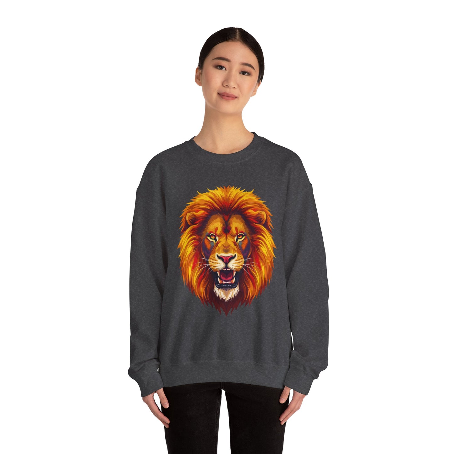 Lion Graphic Sweatshirt, Unisex Heavy Blend Crewneck, Bold Animal Spirit Wear, Gift for Animal Lovers, Cozy Fashion for All