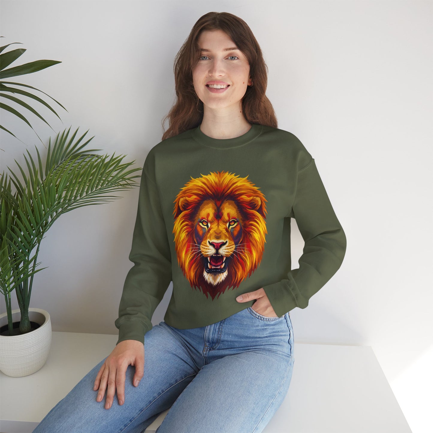 Lion Graphic Sweatshirt, Unisex Heavy Blend Crewneck, Bold Animal Spirit Wear, Gift for Animal Lovers, Cozy Fashion for All