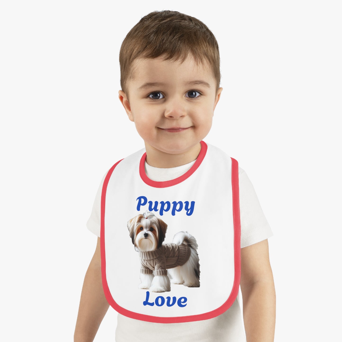 Puppy Love Baby Bib - Cute Contrast Trim Jersey Bib for Pet Lovers