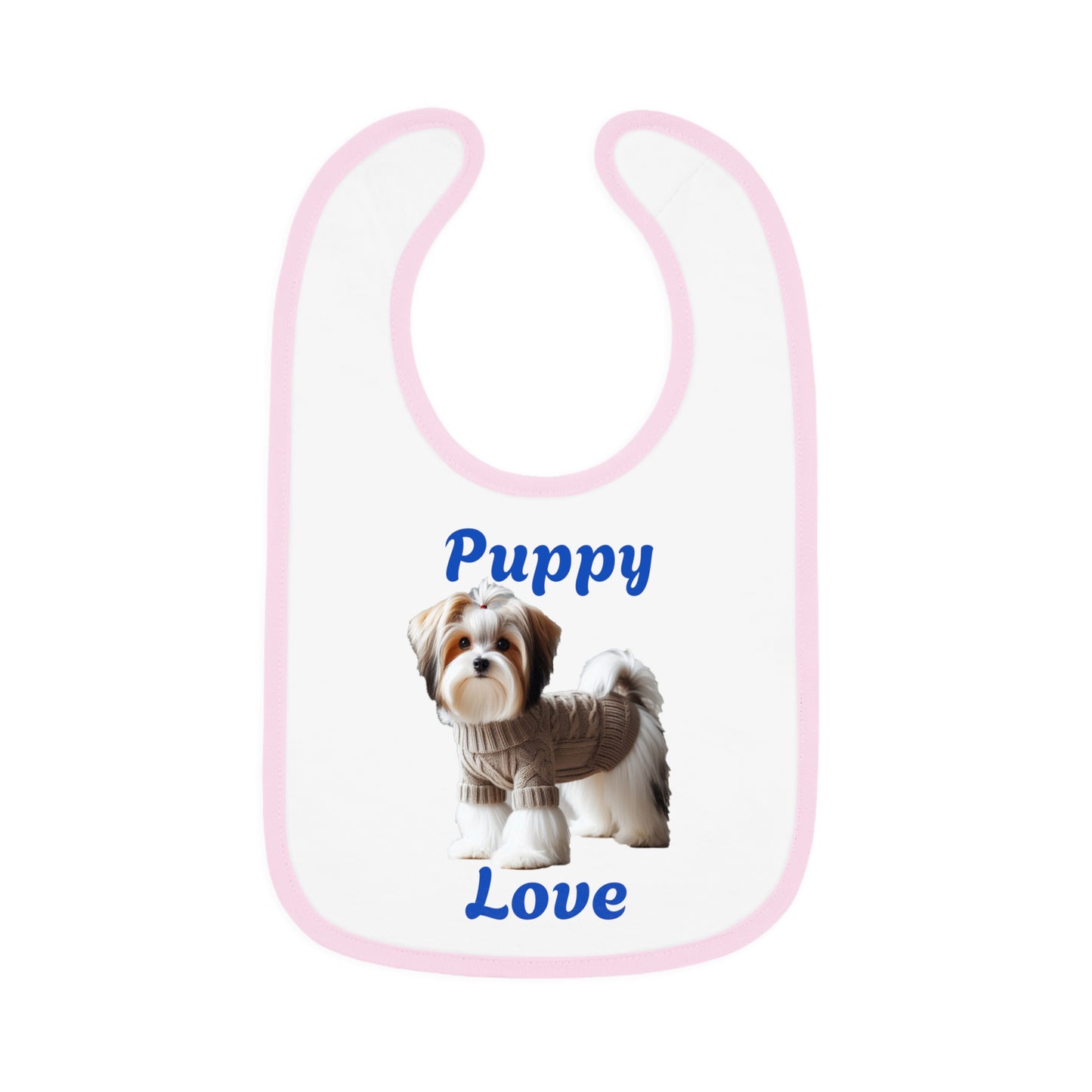 Puppy Love Baby Bib - Cute Contrast Trim Jersey Bib for Pet Lovers