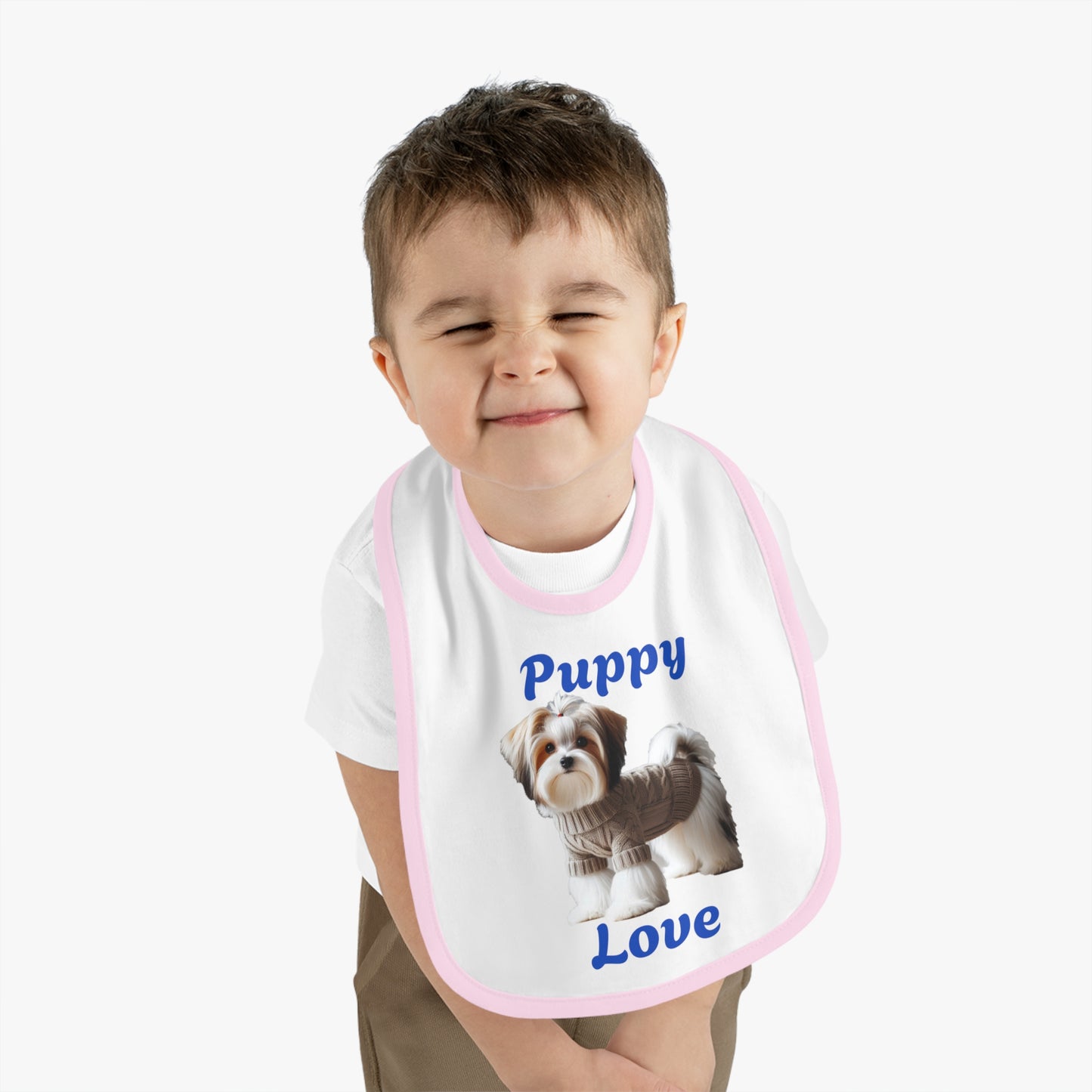 Puppy Love Baby Bib - Cute Contrast Trim Jersey Bib for Pet Lovers