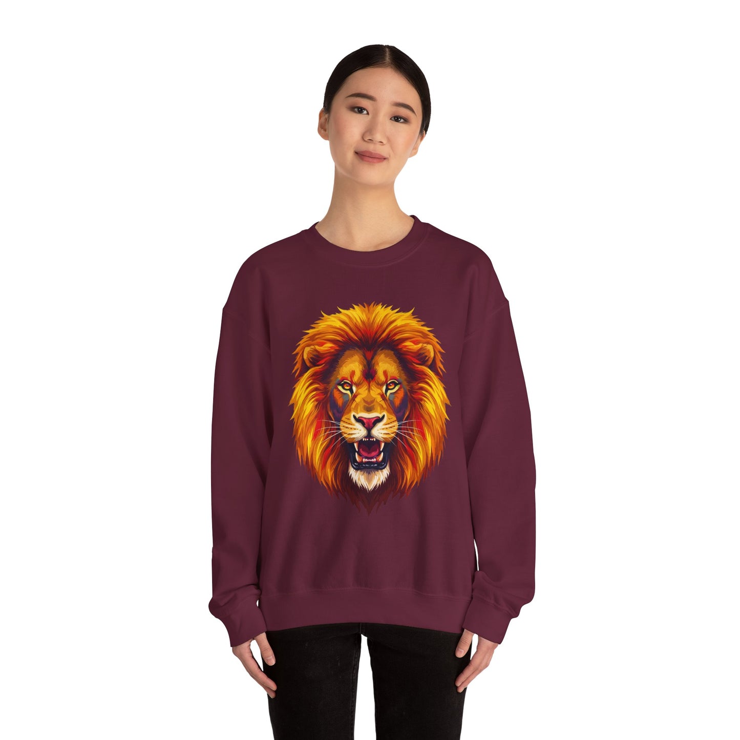 Lion Graphic Sweatshirt, Unisex Heavy Blend Crewneck, Bold Animal Spirit Wear, Gift for Animal Lovers, Cozy Fashion for All
