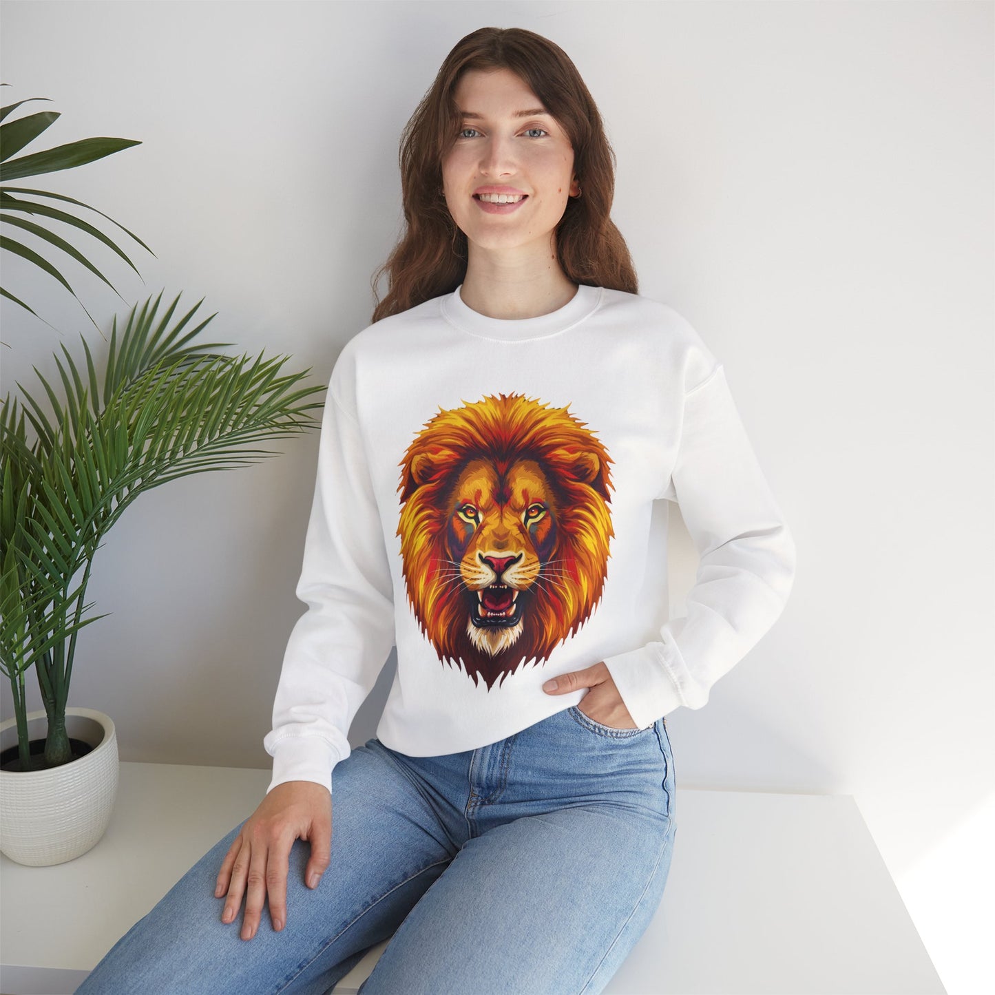 Lion Graphic Sweatshirt, Unisex Heavy Blend Crewneck, Bold Animal Spirit Wear, Gift for Animal Lovers, Cozy Fashion for All