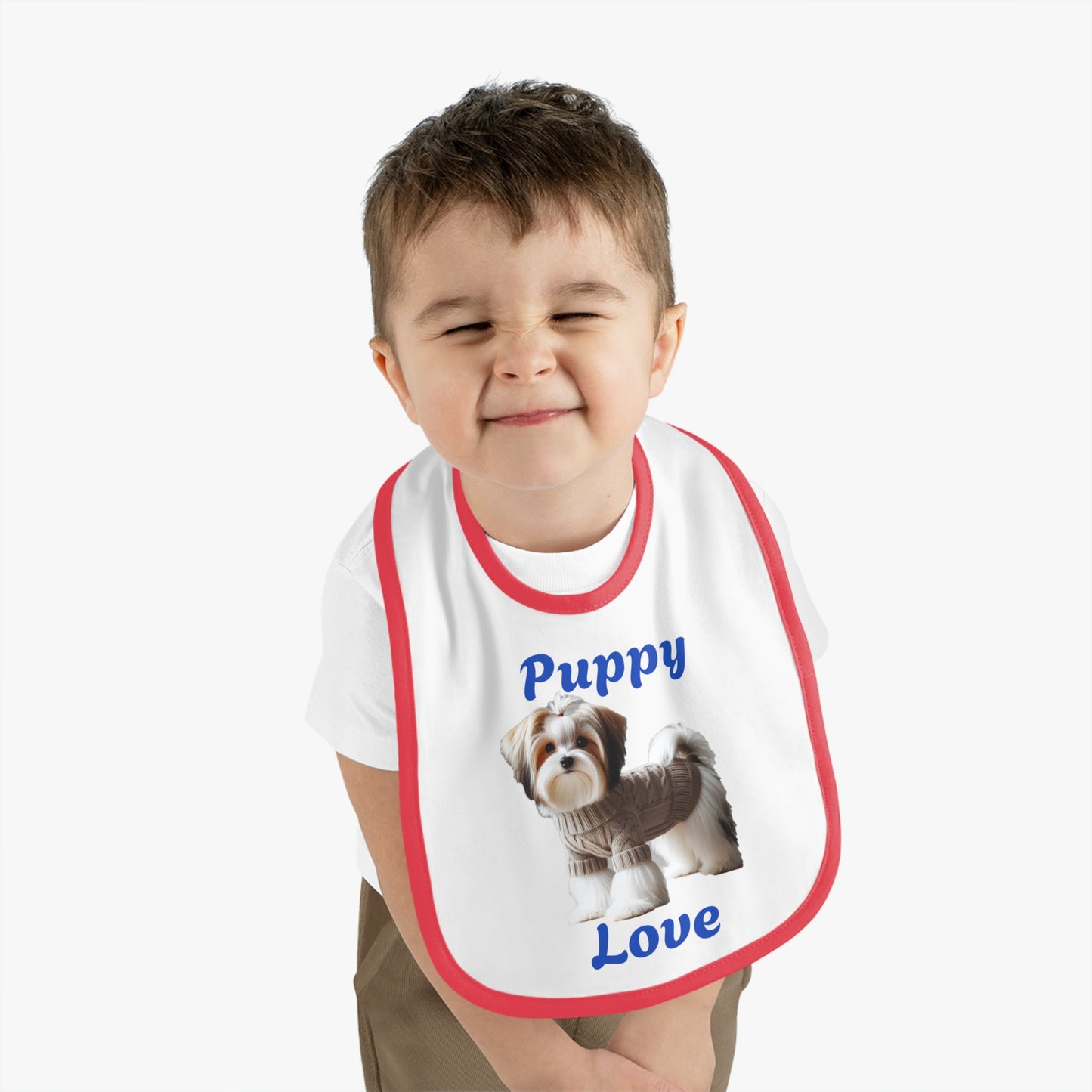 Puppy Love Baby Bib - Cute Contrast Trim Jersey Bib for Pet Lovers