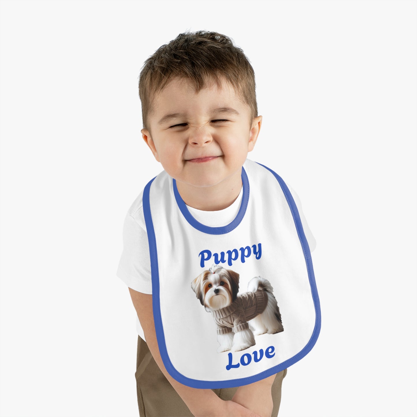 Puppy Love Baby Bib - Cute Contrast Trim Jersey Bib for Pet Lovers