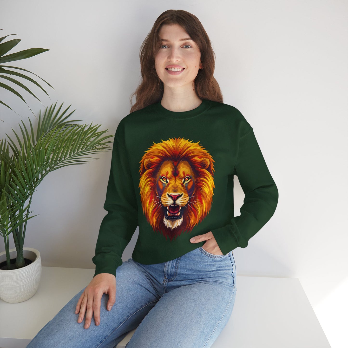 Lion Graphic Sweatshirt, Unisex Heavy Blend Crewneck, Bold Animal Spirit Wear, Gift for Animal Lovers, Cozy Fashion for All