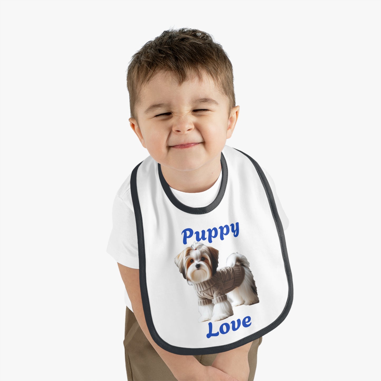 Puppy Love Baby Bib - Cute Contrast Trim Jersey Bib for Pet Lovers