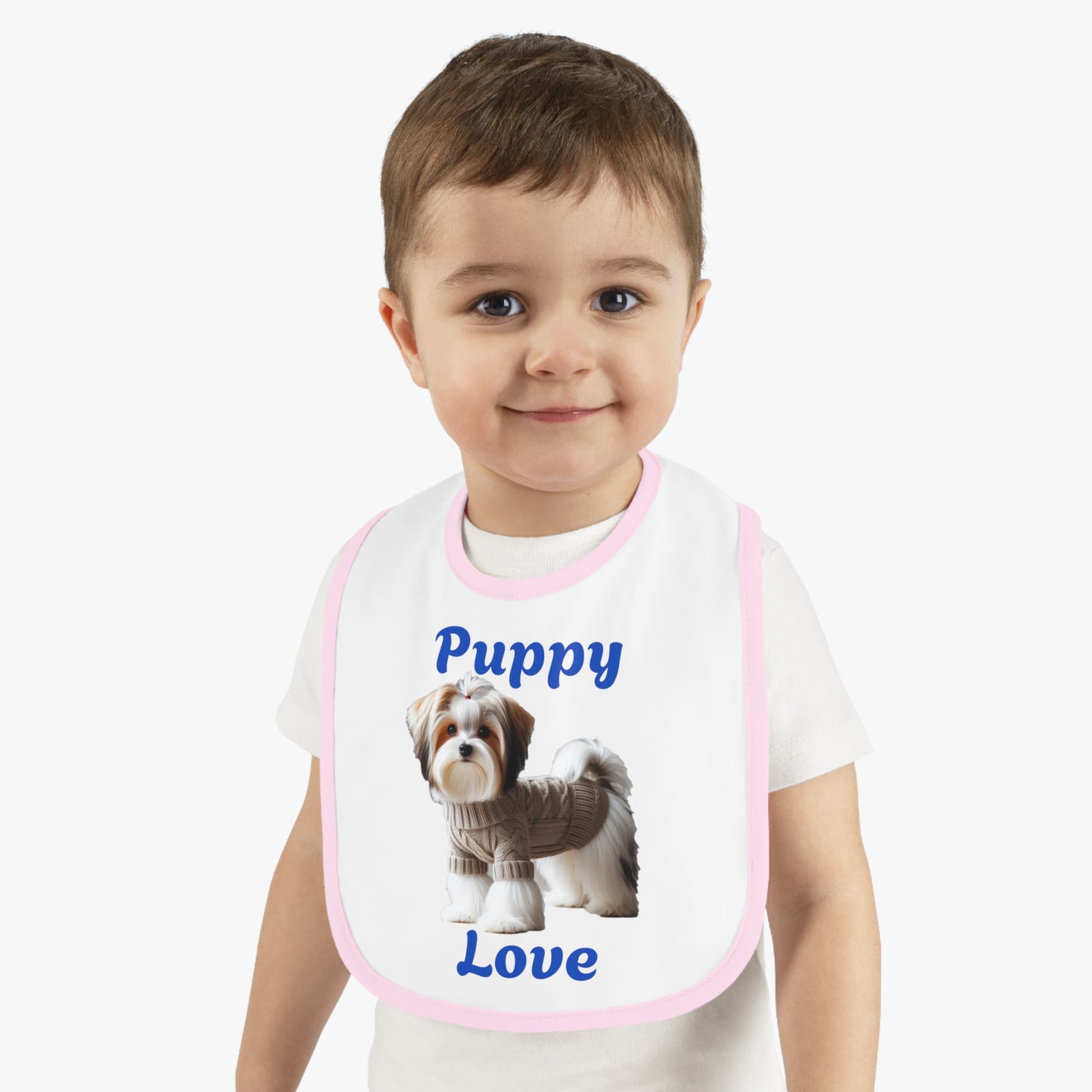 Puppy Love Baby Bib - Cute Contrast Trim Jersey Bib for Pet Lovers