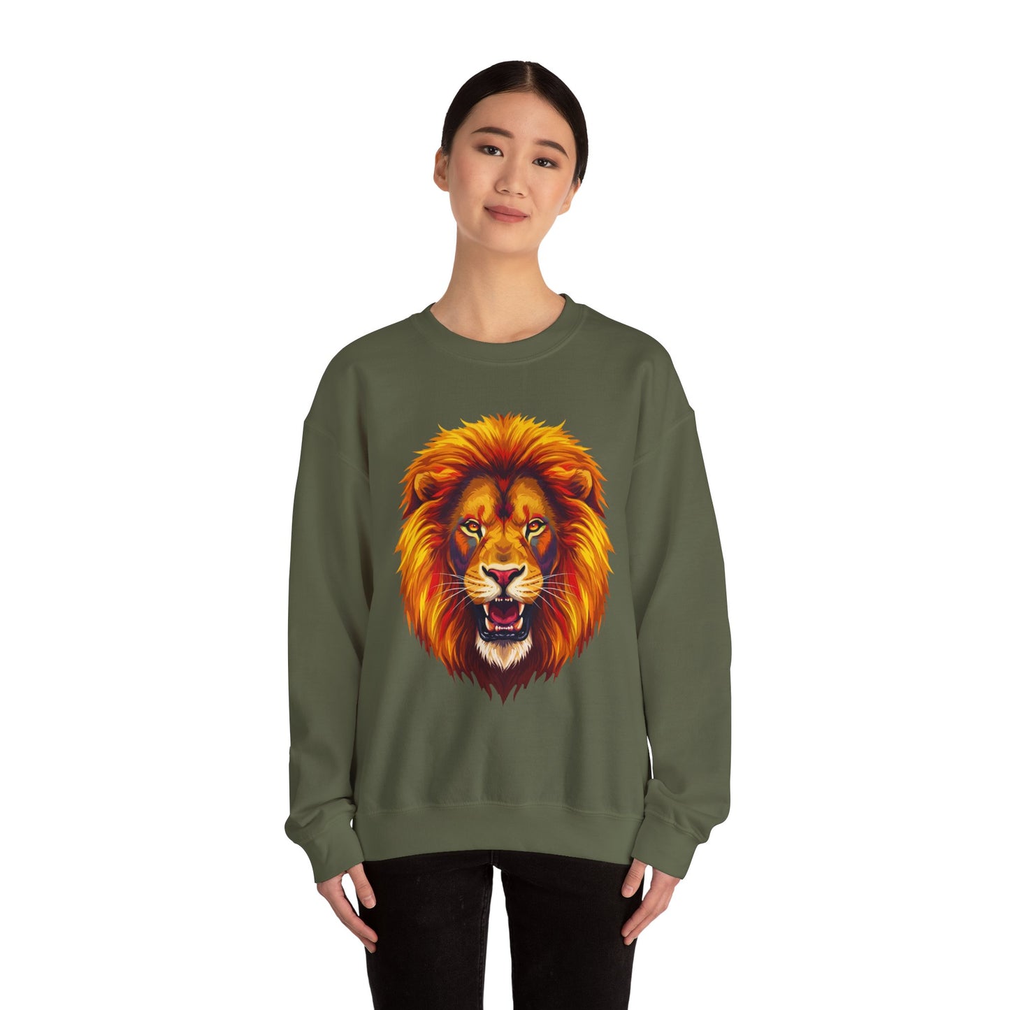 Lion Graphic Sweatshirt, Unisex Heavy Blend Crewneck, Bold Animal Spirit Wear, Gift for Animal Lovers, Cozy Fashion for All