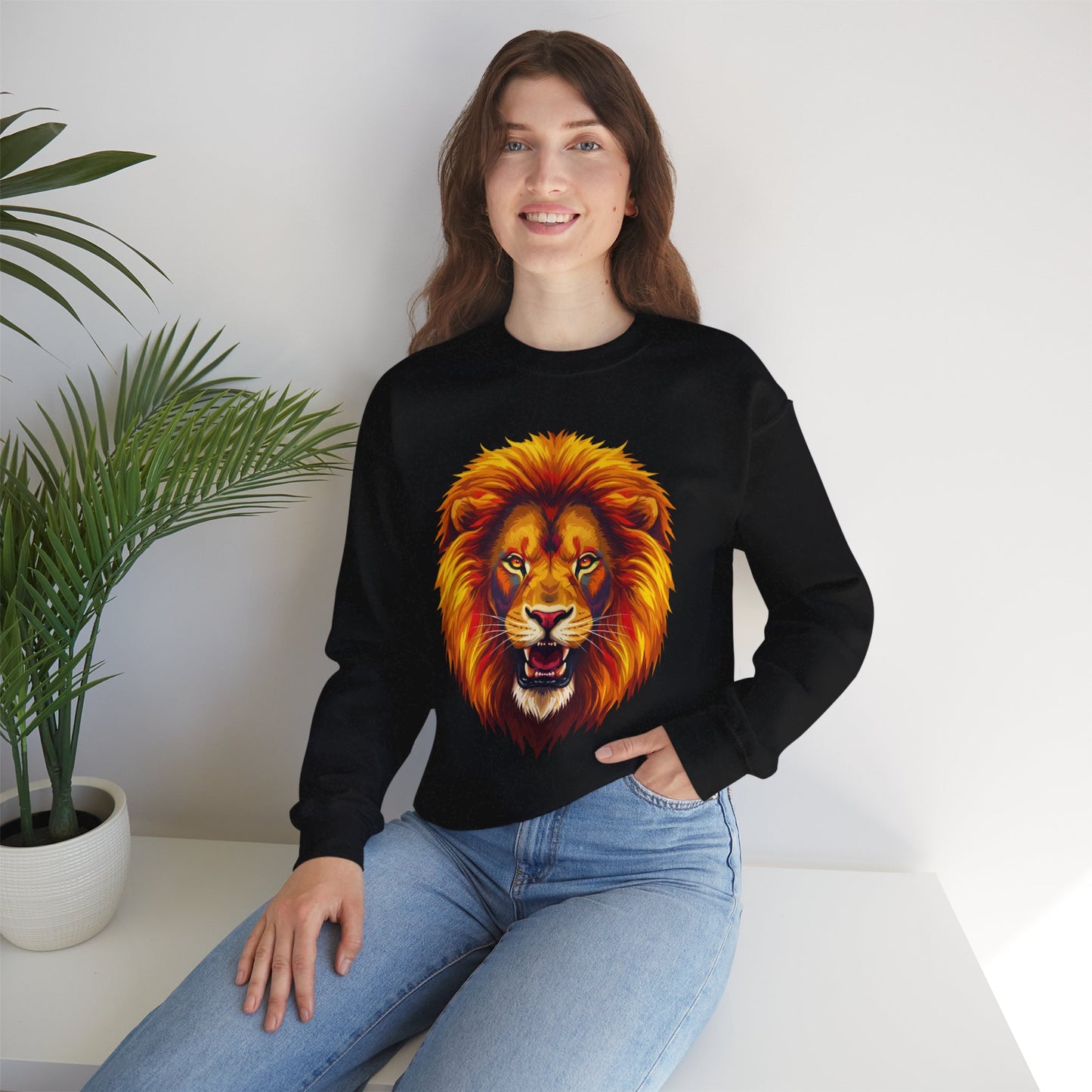 Lion Graphic Sweatshirt, Unisex Heavy Blend Crewneck, Bold Animal Spirit Wear, Gift for Animal Lovers, Cozy Fashion for All