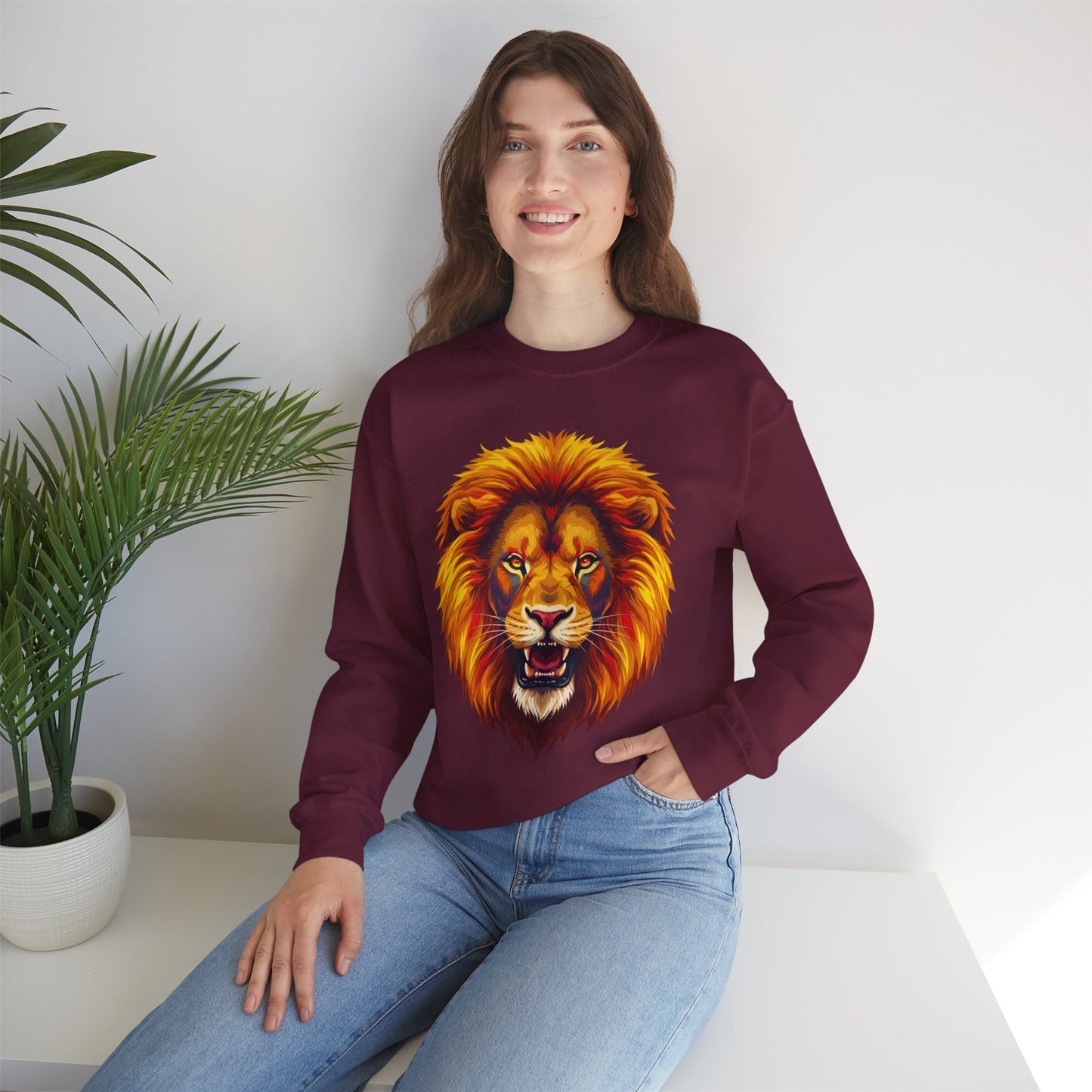 Lion Graphic Sweatshirt, Unisex Heavy Blend Crewneck, Bold Animal Spirit Wear, Gift for Animal Lovers, Cozy Fashion for All