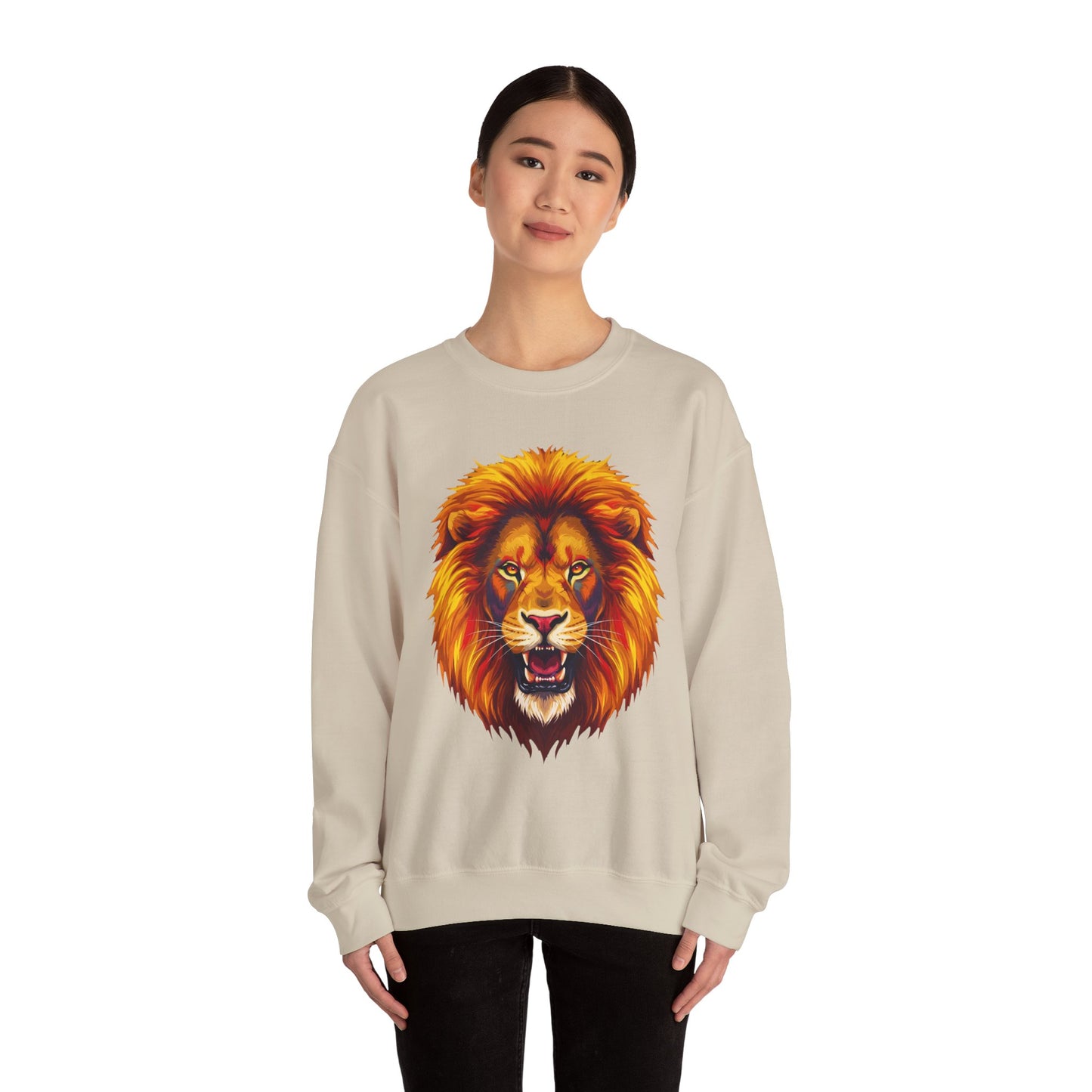 Lion Graphic Sweatshirt, Unisex Heavy Blend Crewneck, Bold Animal Spirit Wear, Gift for Animal Lovers, Cozy Fashion for All