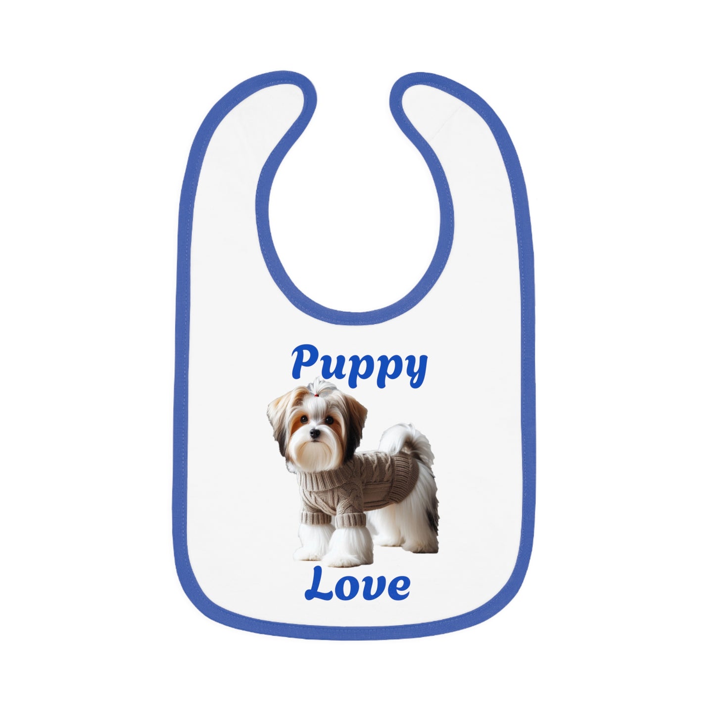 Puppy Love Baby Bib - Cute Contrast Trim Jersey Bib for Pet Lovers