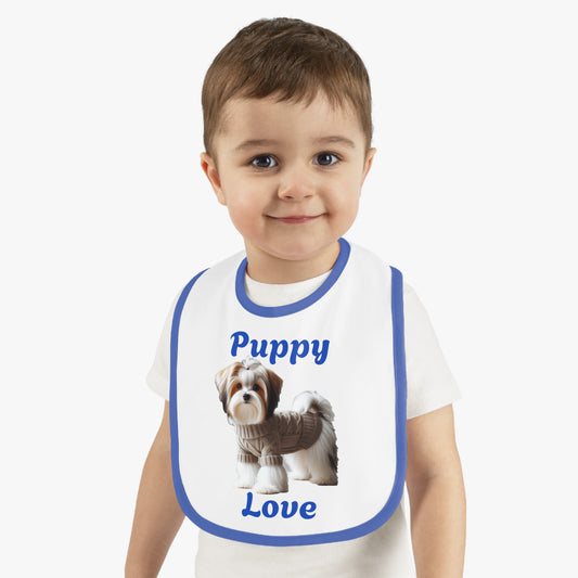 Puppy Love Baby Bib - Cute Contrast Trim Jersey Bib for Pet Lovers