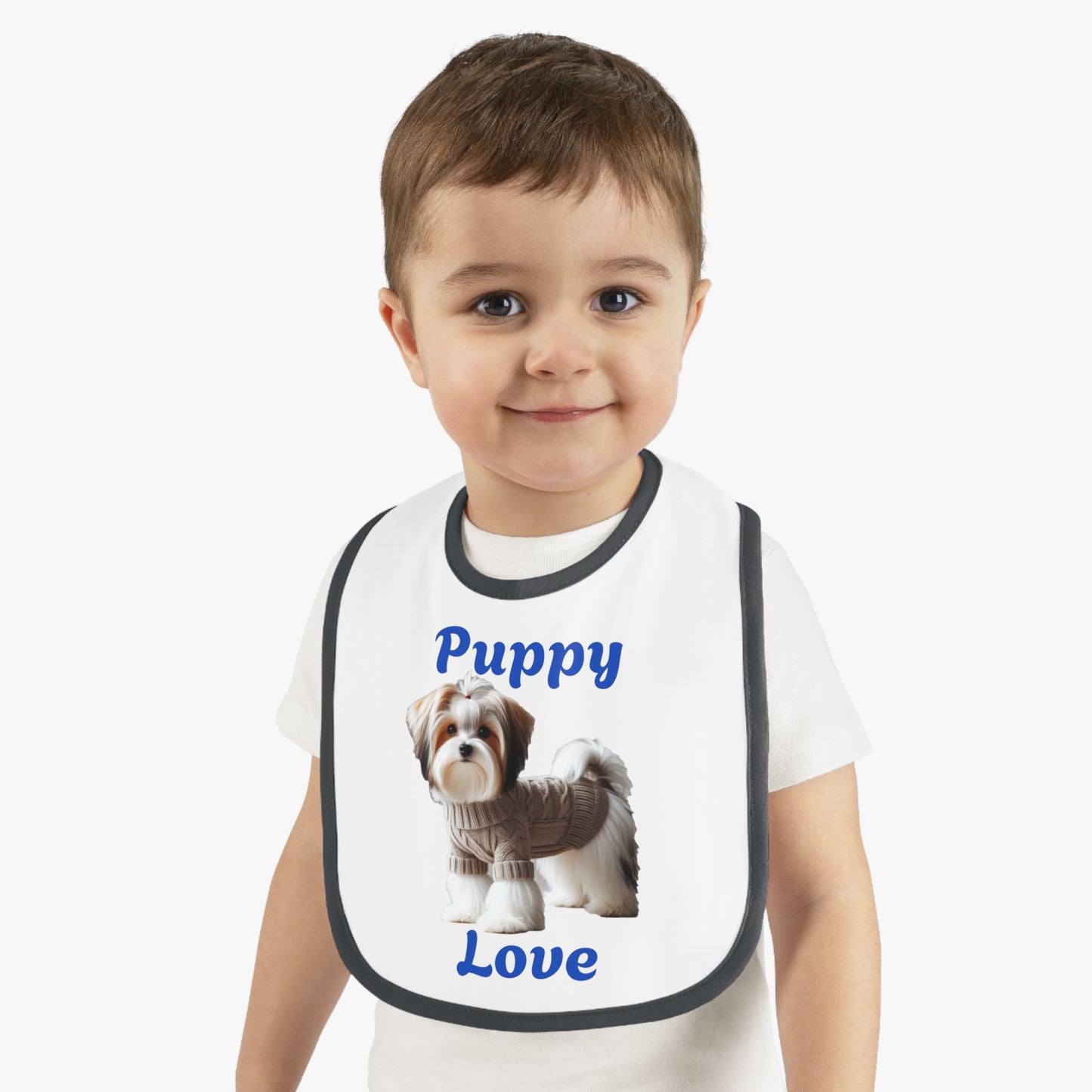 Puppy Love Baby Bib - Cute Contrast Trim Jersey Bib for Pet Lovers