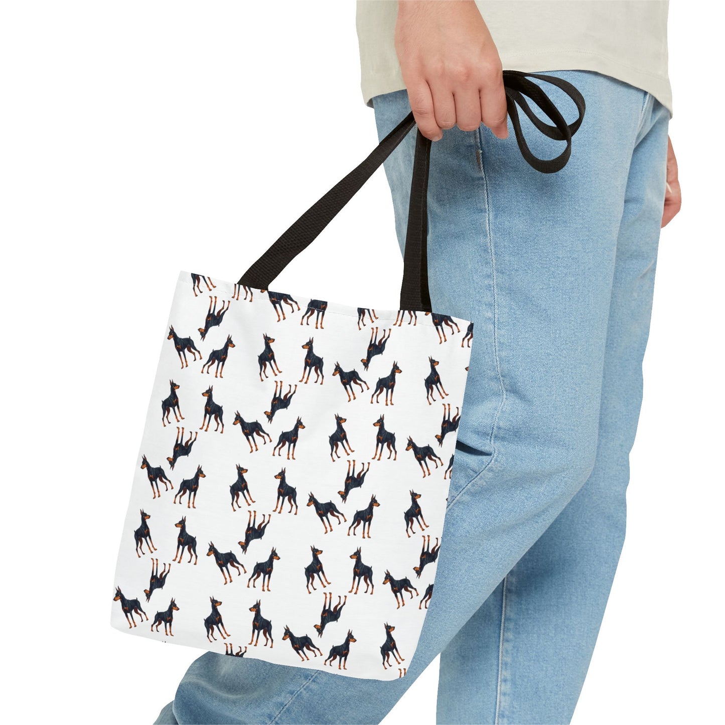 Playful Dobie Print Tote Bag, Personalized Pet Lover Gift, Everyday Use, Shopping Bag, Beach Bag, Perfect for Dog Lovers