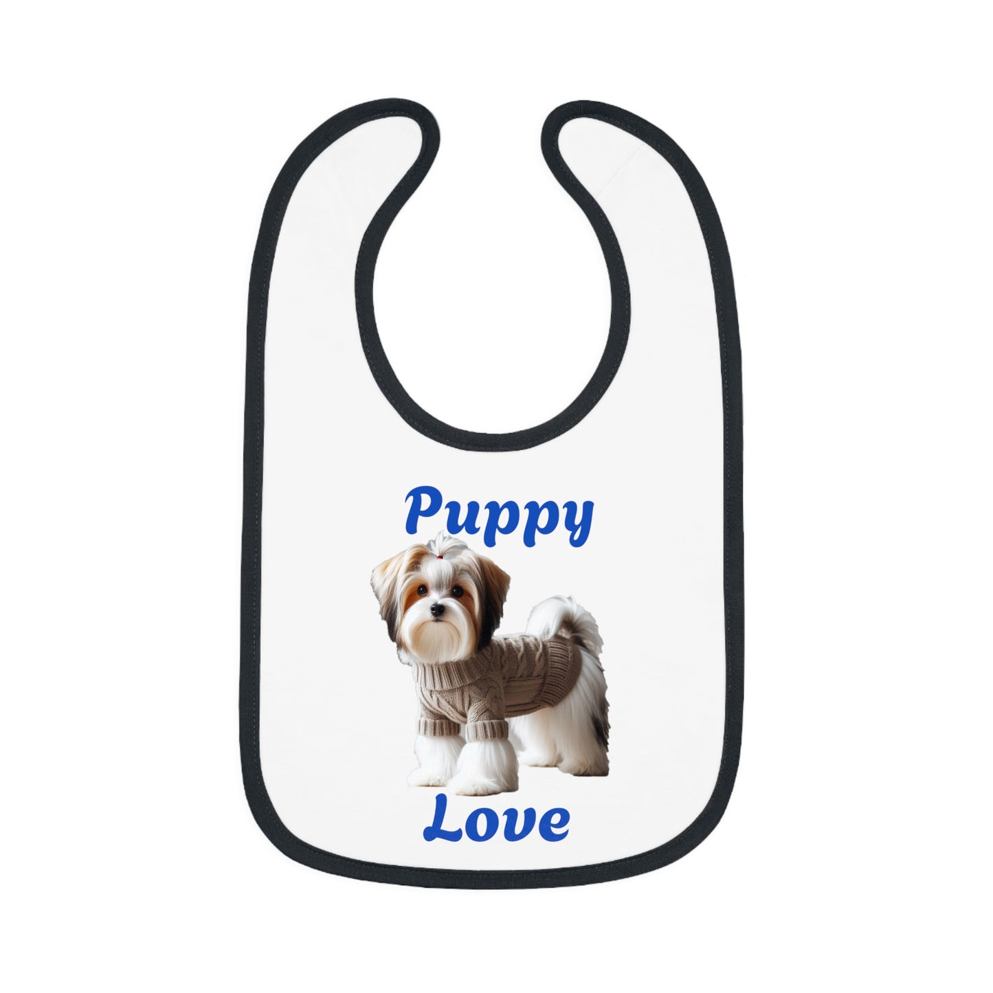 Puppy Love Baby Bib - Cute Contrast Trim Jersey Bib for Pet Lovers