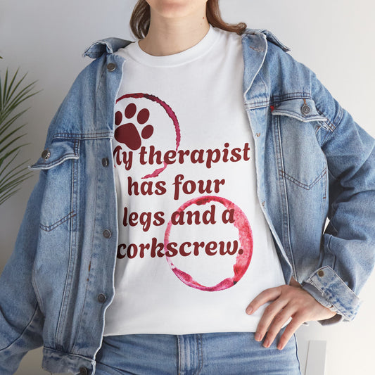 Funny Dog Lover Unisex Tee, My Therapist Has Four Legs Shirt, Pet Owner Gift, Dog Mom Apparel, Corkscrew Design Tee