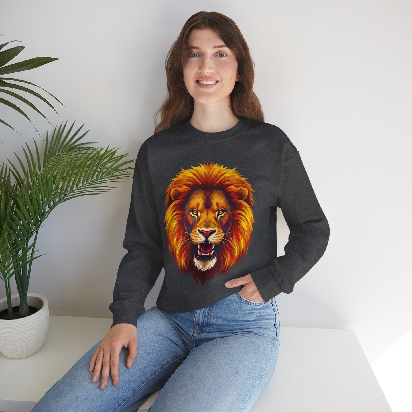 Lion Graphic Sweatshirt, Unisex Heavy Blend Crewneck, Bold Animal Spirit Wear, Gift for Animal Lovers, Cozy Fashion for All