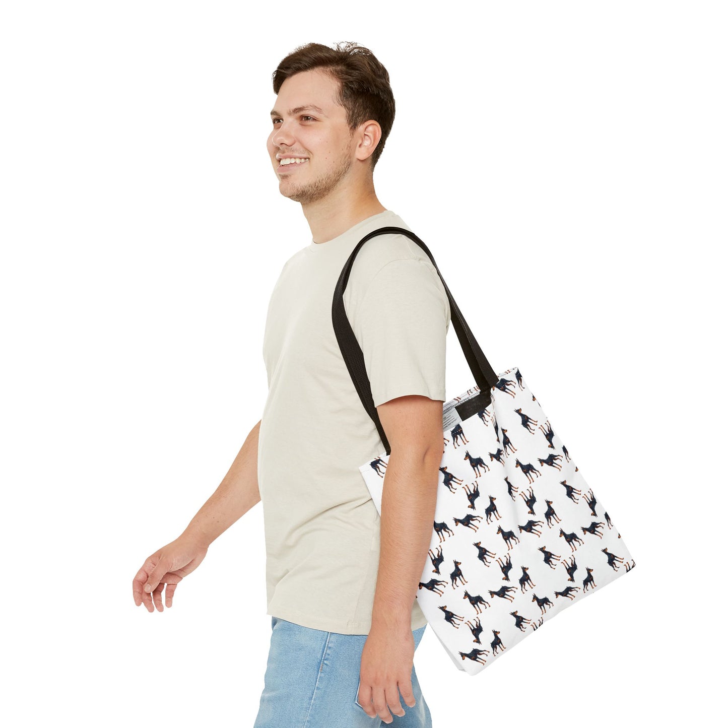 Playful Dobie Print Tote Bag, Personalized Pet Lover Gift, Everyday Use, Shopping Bag, Beach Bag, Perfect for Dog Lovers