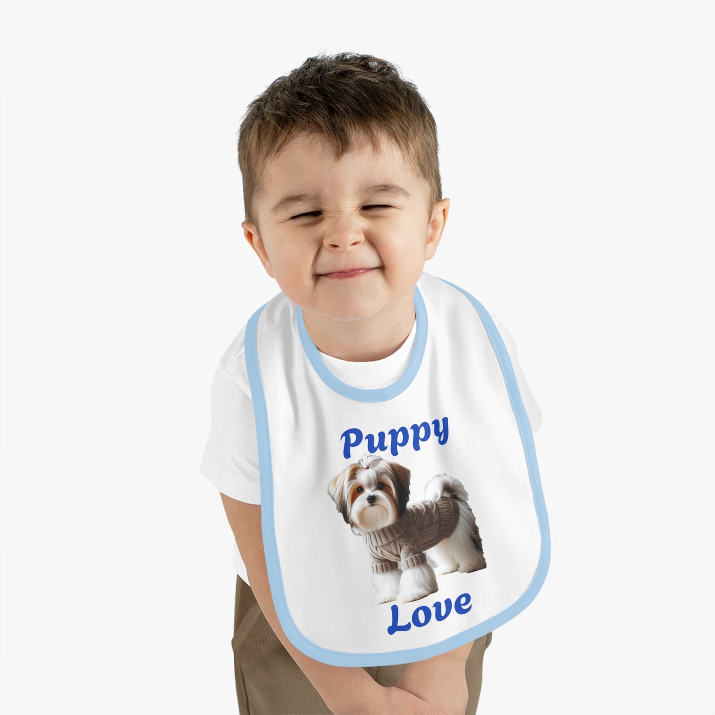 Puppy Love Baby Bib - Cute Contrast Trim Jersey Bib for Pet Lovers