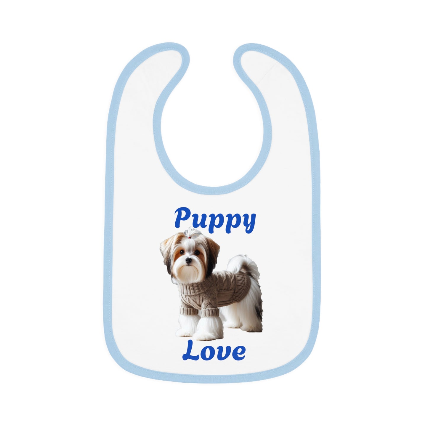 Puppy Love Baby Bib - Cute Contrast Trim Jersey Bib for Pet Lovers