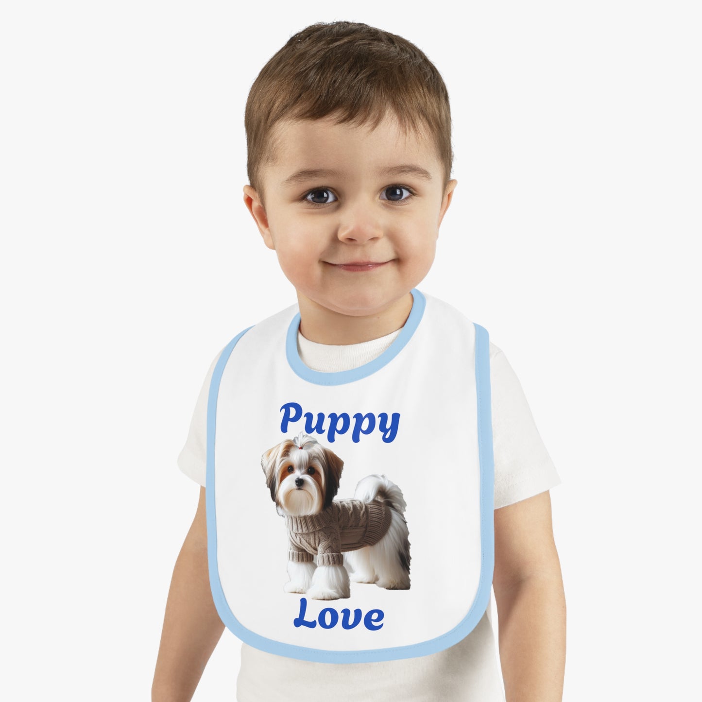 Puppy Love Baby Bib - Cute Contrast Trim Jersey Bib for Pet Lovers