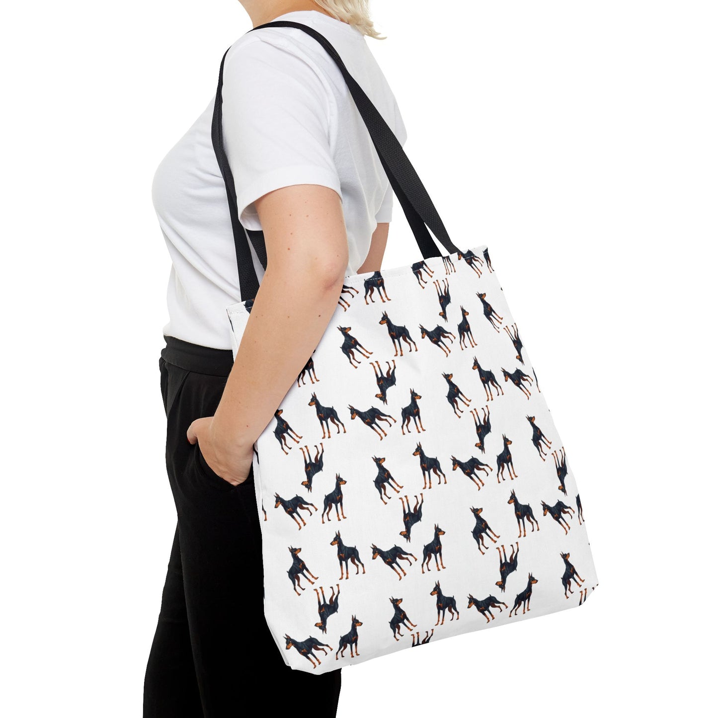 Playful Dobie Print Tote Bag, Personalized Pet Lover Gift, Everyday Use, Shopping Bag, Beach Bag, Perfect for Dog Lovers