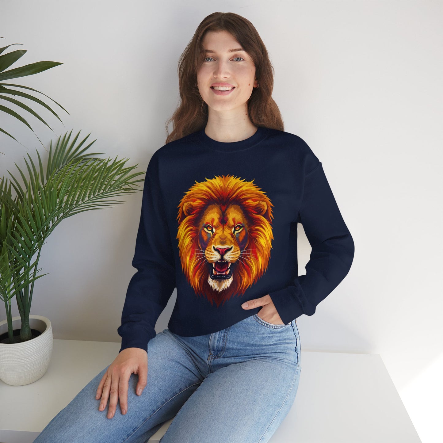 Lion Graphic Sweatshirt, Unisex Heavy Blend Crewneck, Bold Animal Spirit Wear, Gift for Animal Lovers, Cozy Fashion for All